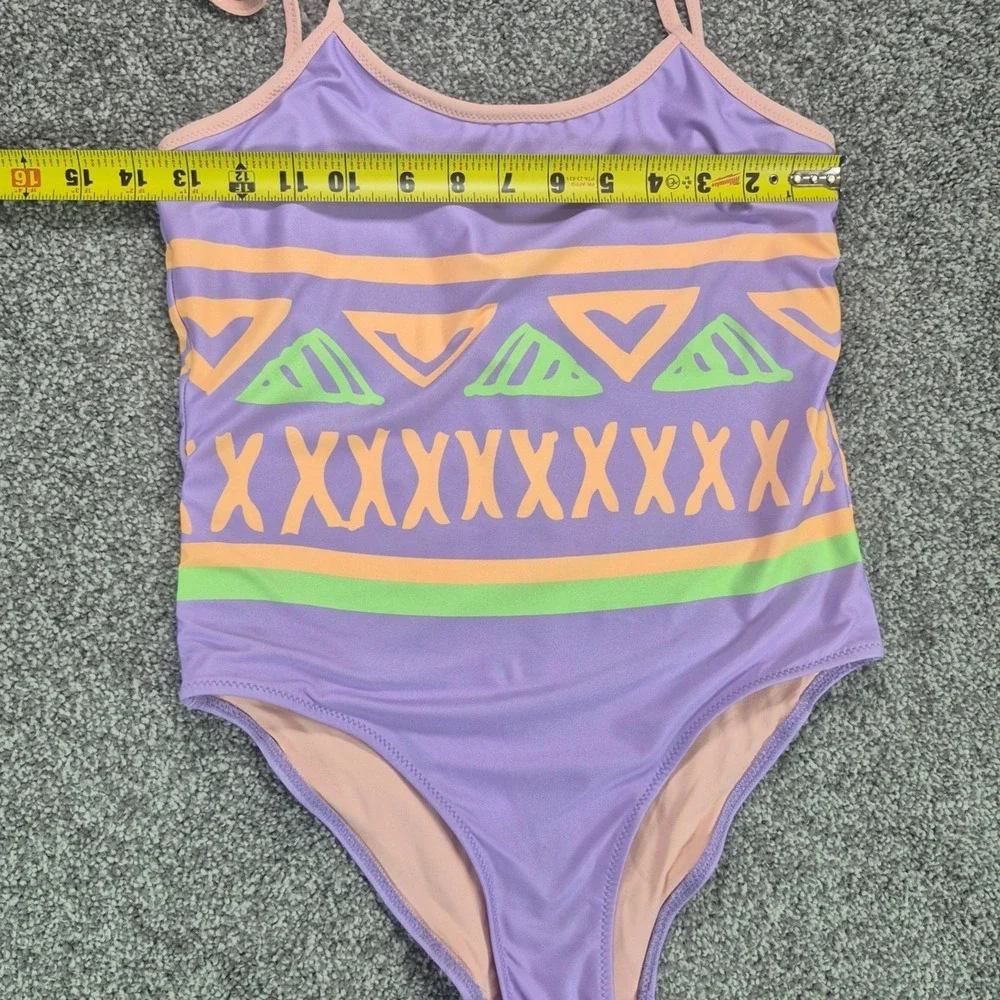 Chubbies Swimsuit Womens Medium Purple Geometric Retro One Piece Swimwear